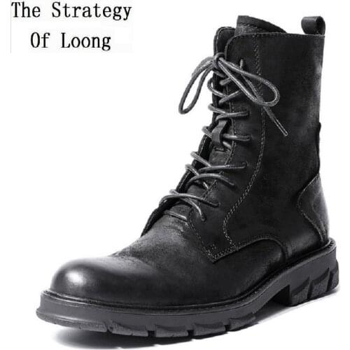 British Style Spring Autumn New Retro Sewing Genuine Leather Men Ankle Short Equestrian Boots Winter Plush Male Work Botas 0127