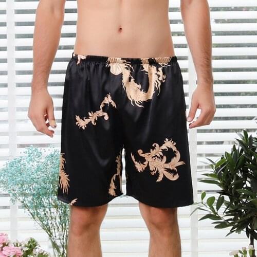 Mens Sleep Bottoms Sleepwear Men Underwear Imitation Silk Satin Shorts Fashion Print Nightwear
