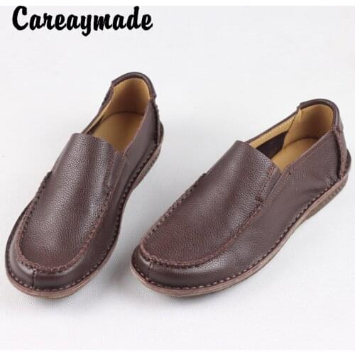Careaymade-Genuine leather mens shoes handmade mens casual shoes flat soft sole soft leather cover foot lazy drivers shoes