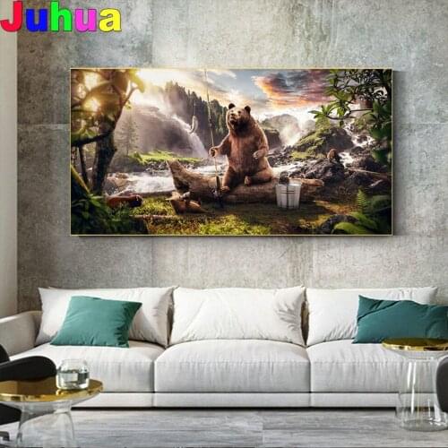 Animal landscape waterfall DIY Diamond Painting Stitch kit Diamond Mosaic Bear Fishing Diamond embroidery gift home decor