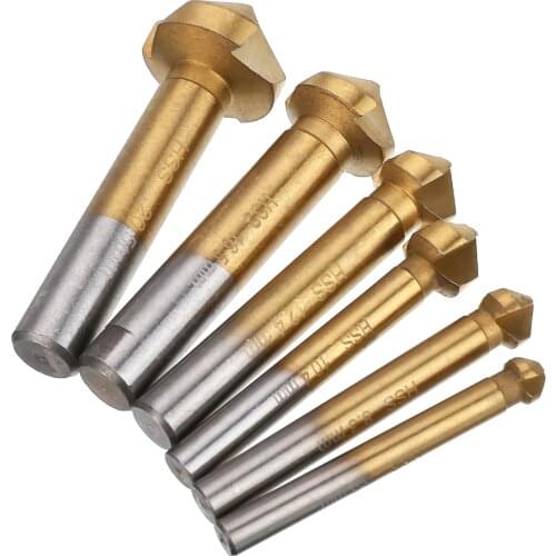 90 Degree Chamfering Cutter Wood Steel HSS Chamfer Drill Bit Set Round Shank Countersink Drill Bits 6.3mm-20.5mm