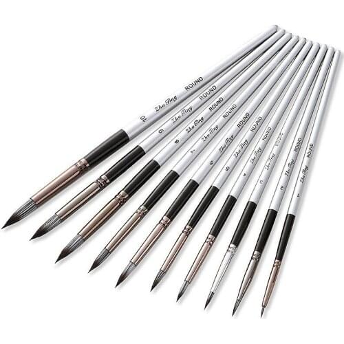 10pcs nylon wool brush silver gray pole round front watercolor brush oil painting brush set