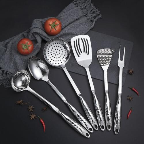 6Sieces Set Kitchen Utensils Cookware Light Luxury Style Stainless Steel Turner Mirror Light Polishing Non-Stick Kitchen Tool
