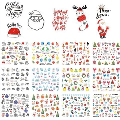 12 Designs Winter Christmas Letter Style Nail Art Water Transfer Stickers Santa Claus Elk Snowman Manicure Decor Nail Tool