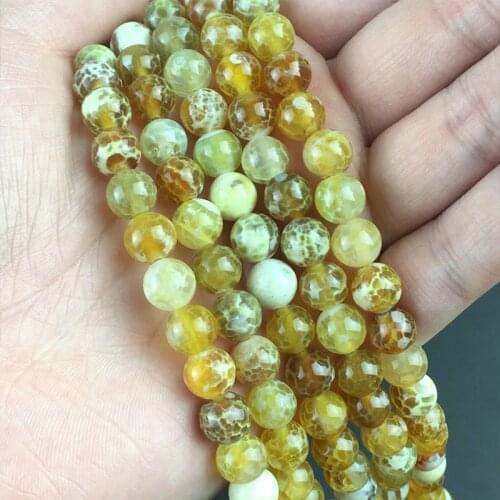 Natural Stone Brown Yellow Fire Agates Onyx Round Loose Spacer Beads For Jewelry Making DIY Bracelet Accessories 15" 6/8/10mm