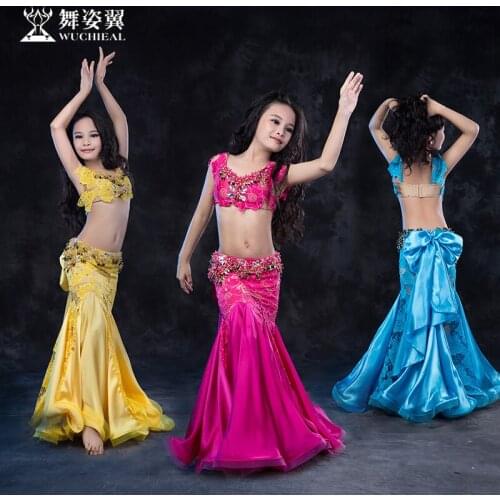 Newest Wuchieal Brand High Grade Bellydance Costumes Kid Girls Belly Dance stage Performance Top bra+skirt Suits RT161