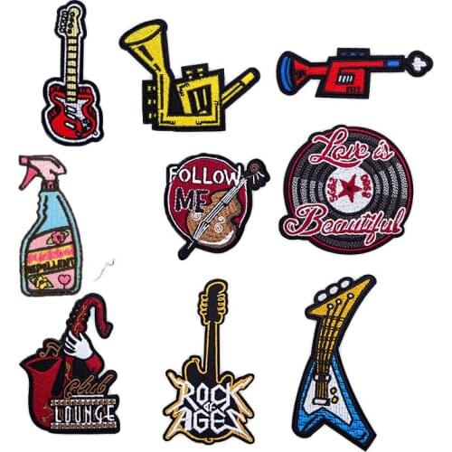New Heavy Metal Music Instrument Patches for T-shirt Iron on Stripes Vintage Guitar Appliques Clothes Stickers Clothing Badge