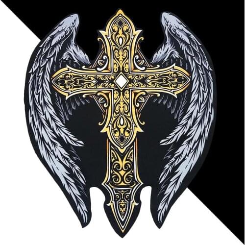 The New Super Big Large Size Embroidery Applique Feather Cross Patches Sewing on Patches for Clothing DIY Badge