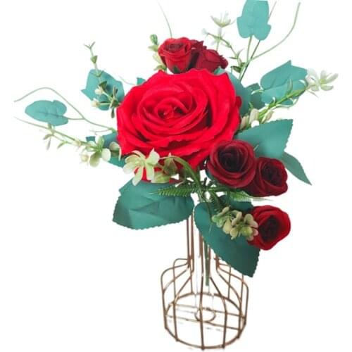 New style 30cm rose pink silk peony artificial flower bouquet 1 big head and 6 thieves cheap fake flowers for family wedding dec