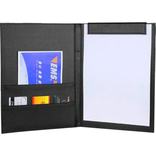 A4 Office School Supplies Notebooks Writing Pads Clipboard PU Leather Business Financial School Plastic With Internal Bag Black