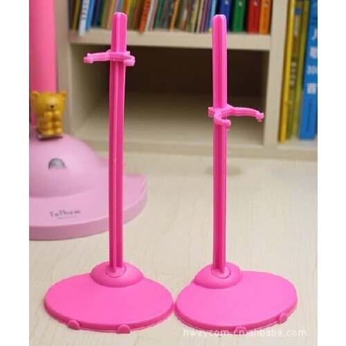 Wholesale 10PCS/LOT Mini Doll Accessories Plastic Pink Baby Girl Doll Stand Display Holder