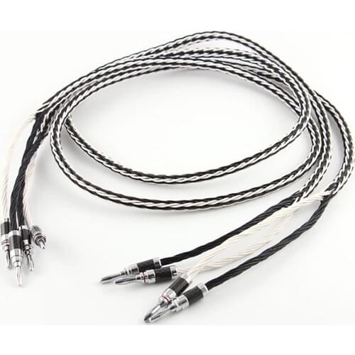 Pair 8tc occ copper hifi Speaker Cable ,audio 8vs loudspeaker cable ,wire with carbon fiber banana plug connector