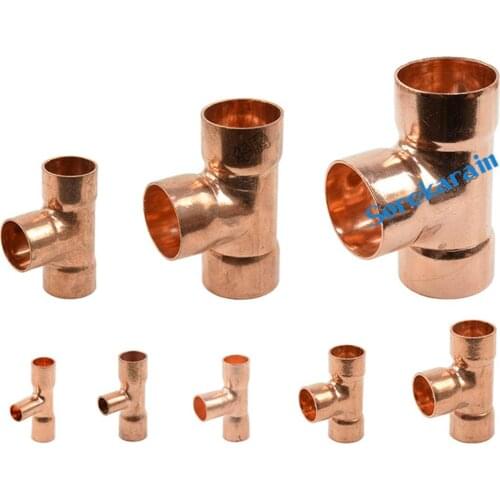 Sizes Inner Diameter Pure Copper End Feed Euqal Tee 3 Ways Welding Pipe Adapter Air Conditioner Refrigeration Water Heater