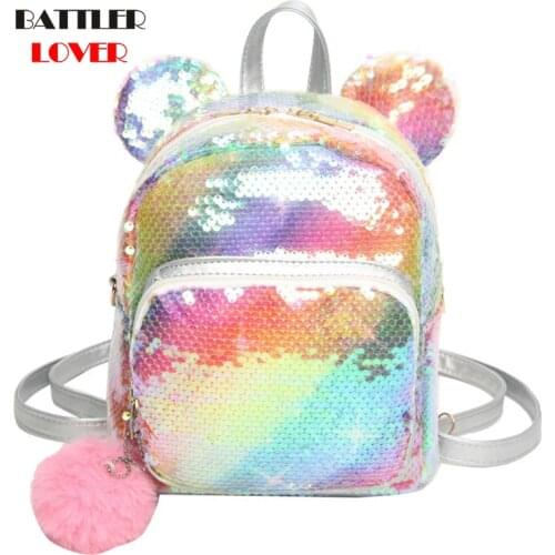 Colorful Sequins Design Backpacks For Women 2021 Plush Pendant Shoulder Bags Female New Brand Cartoon Totes Ladies Kawai Bagpack