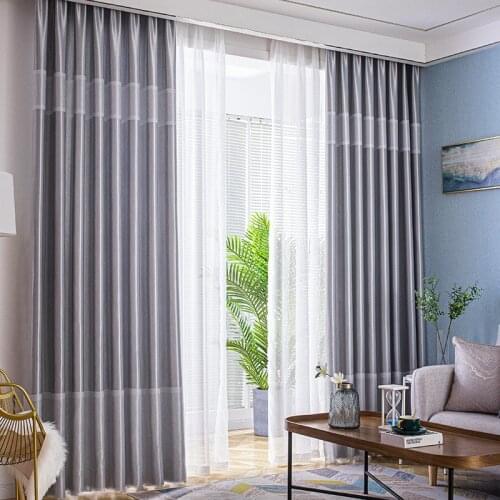 Gray Modern striped blackout curtains for bedroom living room window Brown Eyelet curtain Customized
