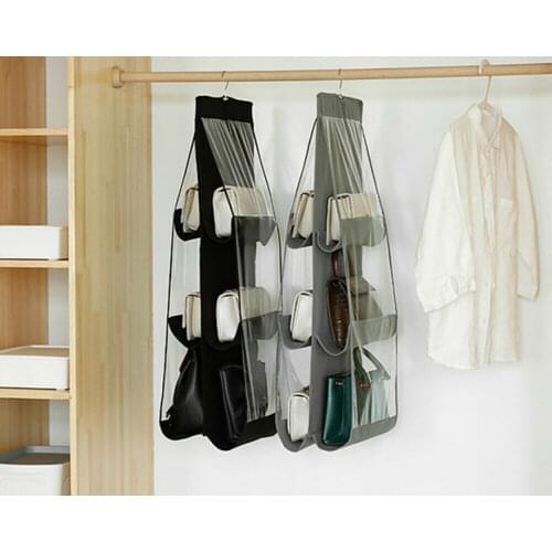 6 Pockets Folding Hanging Handbag Purse Storage Home Organizer Large Clear Holder Anti-dust Organizer Rack Hook Hanger