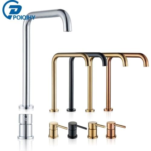 POIQIHY Matte Black Basin Mixer Tap 2 Hole Single Lever Rotating Basin Faucet Widespread Long Pipe Bathroom Kitchen Sink Mixers