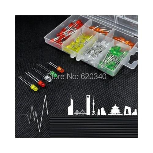 100PC/Lot 3MM Light Emitting Diode for White/red/blue/green/yellow+ Box Free Shipping