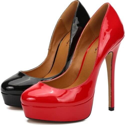 Round Toe Drag Queen Trans Queer Crossdresser Mens Platform Stiletto Red Patent Leather Pumps Plus Size EUR 40-48 Women Shoes