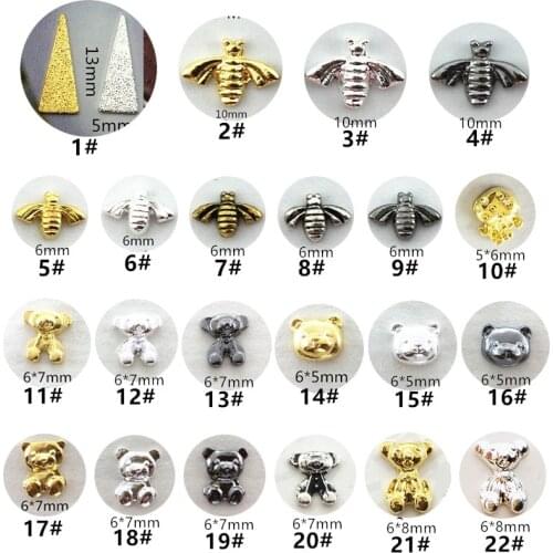 10pcs/lot Japan Korea 3D Alloy Nail Decorations Metal Bear Bee Triangle Nail Accessories DIY Charm Styling Tools Nail Art Parts
