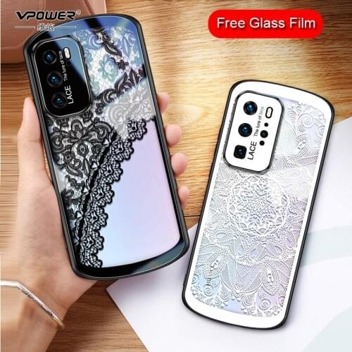 TPU Frame + girl Lace clear transparent Tempered glass protection phone case for huawei p 40 p40 p30 pro glass cover cases
