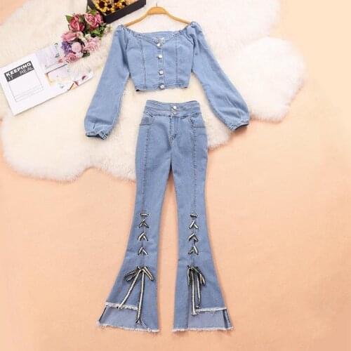 Women New 2021 Spring Summer Casual Denims Jacket Tops+jeans Suits Female Fashion Denim Sets Ladies Vintage Two Piece Suit B191