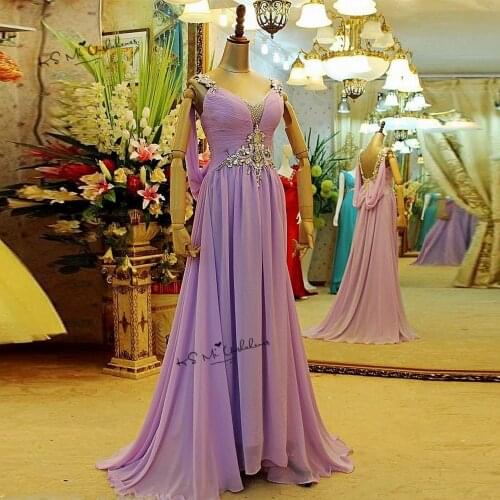 Luxury Evening Dress Long Women Lavender Prom Dresses 2019 Abendkleider Rhinestones Formal Evening Gowns Robe de Soiree Abiye