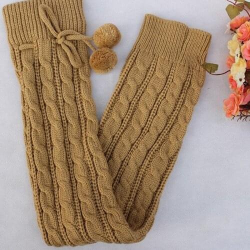 Winter Women Long Tube Socks With Plush Balls Thigh High Knitted Woolen Piles Socks Warm Fashion Female Leg Cover