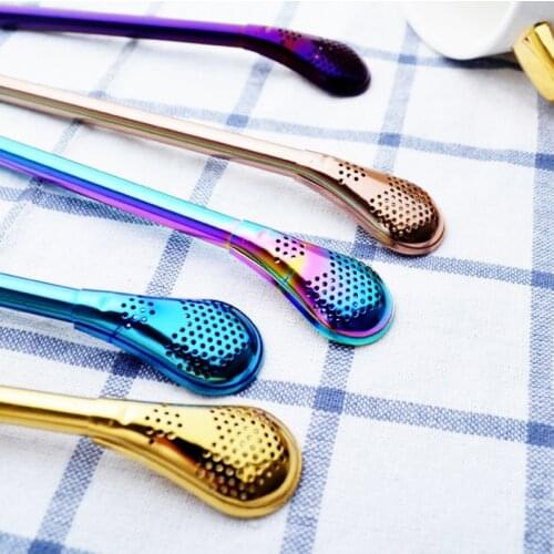 1PC 304 Stainless Steel Straw Spoon Reusable Coffee Mixing Spoon Hot Drink Spoon Residue Juice Flower Kitchen Accessories