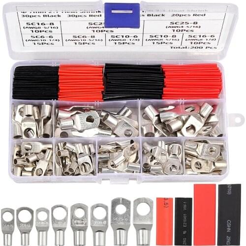 100Pcs Copper Cable Lugs Ring Terminals Kit Multi-size Electrical Wire Welding Terminals Cable Crimp Connectors Heat Shrink Tube
