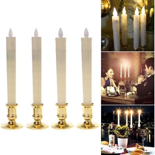2Pc Electric Flickering Flameless Led Candle Lights With Removable Gold Base