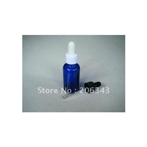 30ml blue essential oil bottle with white/black dropper for cosmeticl packaging,glass bottles
