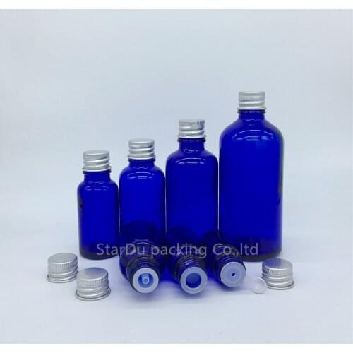 5ml 10ml 15ml 20ml 30ML 50ml 100ml blue Glass Bottle, blue Essential Oil Bottle with Aluminum cover Perfume bottles