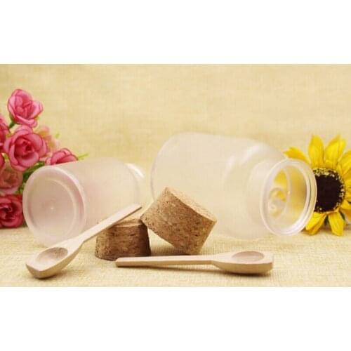 50pcs/lot 300g bath salt Bottle, 300ml powder plastic bottle with cork, bath salt jar with wood spoon lin3589