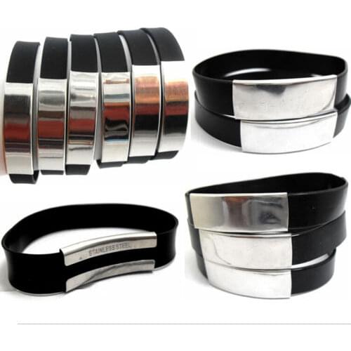 50 PCS Plain Stainless steel Band Bracelets Silicone Wristbands Wholesale Fashion Jewelry Lots