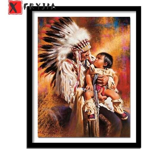 Diamond Painting Indians, parent-child 5d Diamond Embroidery Full Display Diamond Mosaic Cross Stitch Rhinestone Decoration