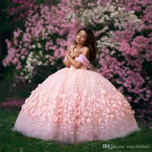 Ball Gown Flower Girl Dresses Off Shoulder Lace Girls Pageant Dress Kids Formal Wear First Communion Gowns Party Wear