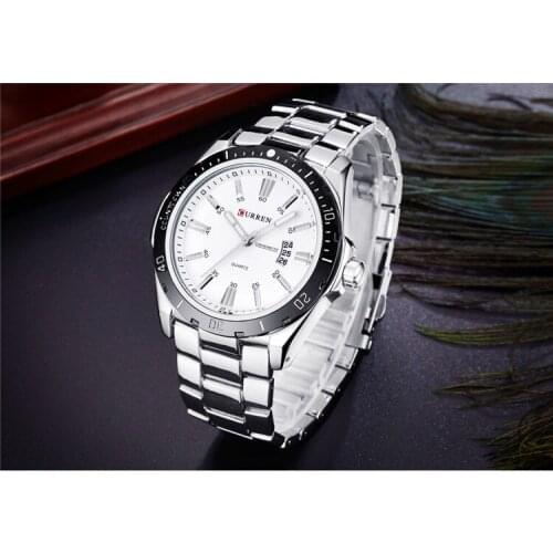 CURREN Fashion Business Wristwatch Casual Military Quartz Sports Mens Watch Full Steel Calendar Male Clock relogio masculino