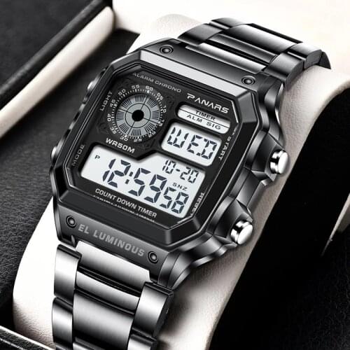 SYNOKE Men Military Sport Wrist Watch Stainless Steel 5BAR Waterproof Watches Mens Digital Square Screen Relogio Masculino