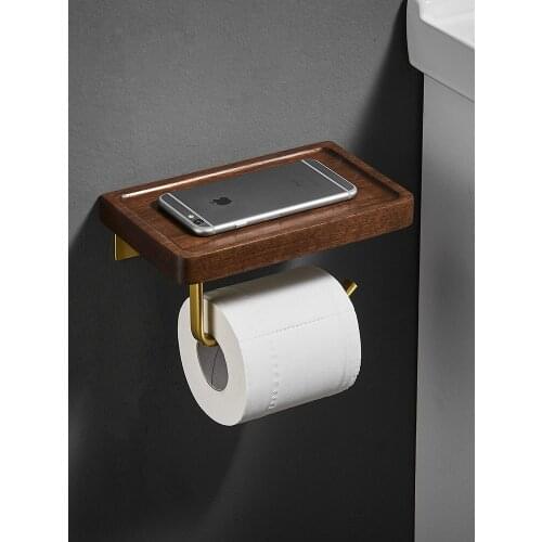 Bathroom Paper Holder Tissue Roll Rack /Holder Wood & Aluminum Toilet Paper Rack with Phone Shelf Bath Hardware Free Shipping