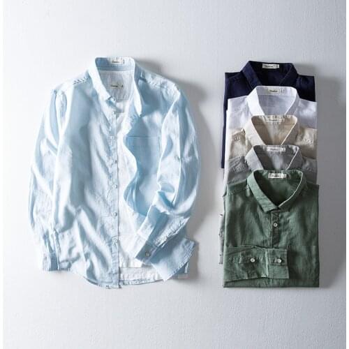 Mens Cotton Linen Shirts Long Sleeve Turn Down Collar Dress Shirt Men Breathable Social Business Shirts Male Camisa Tops TS-543