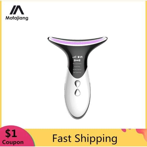 EMS Face Lifting Massager Neck Wrinkle Removal LED Photon Therapy Heating Skin Rejuvenation Tightening Reduce Double Chin
