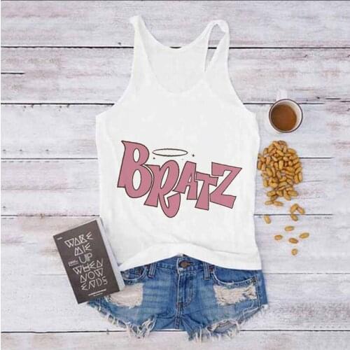 Harajuku Pink Letter Bratz Print Pattern Tee Tops Kawaii Sleeveless Summer 2021 Women Clothes Crop Top Fashion Casual Streetwear