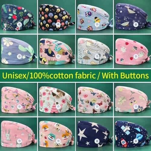 Cartoon printing Cotton Elastic beauty salon Work Hats lab work caps men&women pet grooming scrubs caps Tieback wholesale Summer