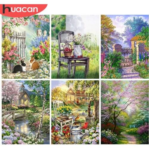 HUACAN Full Square Drill Paint With Diamonds Spring Landscape DIY 5D Diamond Painting Nature Mosaic Tree Handicraft Home Decor