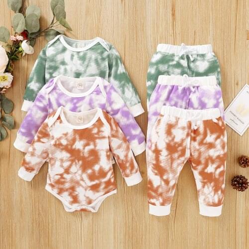 0-24M Tie dye Clothing Outfits Newborn Girls Romper Tops Pants 2Pcs Infant Boys Fashion Clothes Set