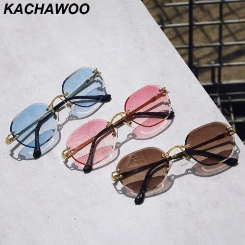 Kachawoo metal frameless square sunglasses men rimless fashion sun glasses for women decoration polygon European blue green
