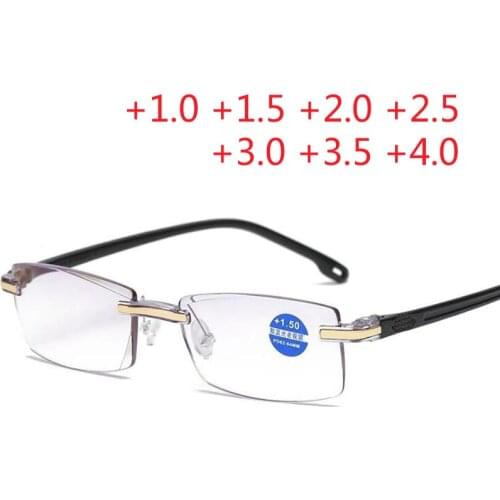 Rimless Reading Glasses Women Men Transparent Blue Light Blocking Frameless Computer Glasses Presbyopia Reader 1.0 1.5 2.0 2.5