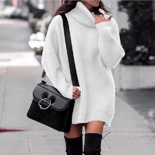 Autumn women sweater dress turtle neck solid long knitted pullover sweaters solid white sweater warm tops sueter mujer clothes