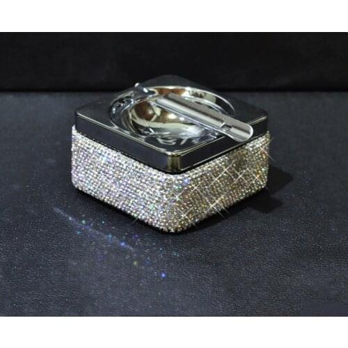 Colour Glitter Small Exquisite Ashtray Crystal Diamond Metal Car Cigarette Home Office Smoking Tray Ashtray For Birthday Present